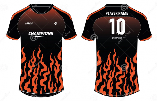 Desain baju futsal dengan ilustrasi api